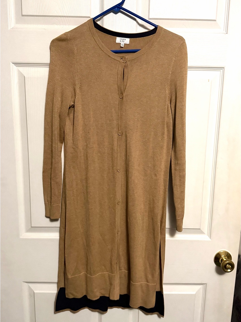 crown & ivy Long Camel Button-Front Knit Dress